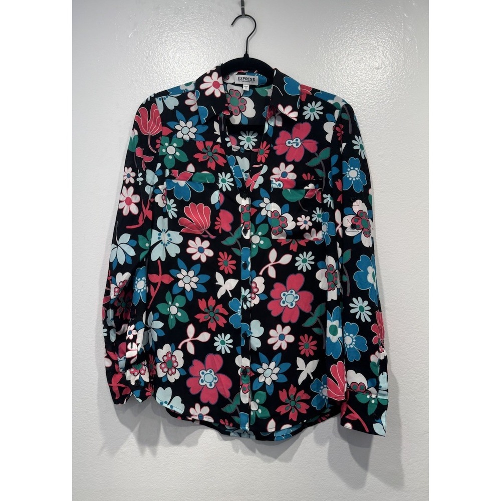 Express Portofino Floral Blouse Size Small Long Sleeve Button Down Retro Chic